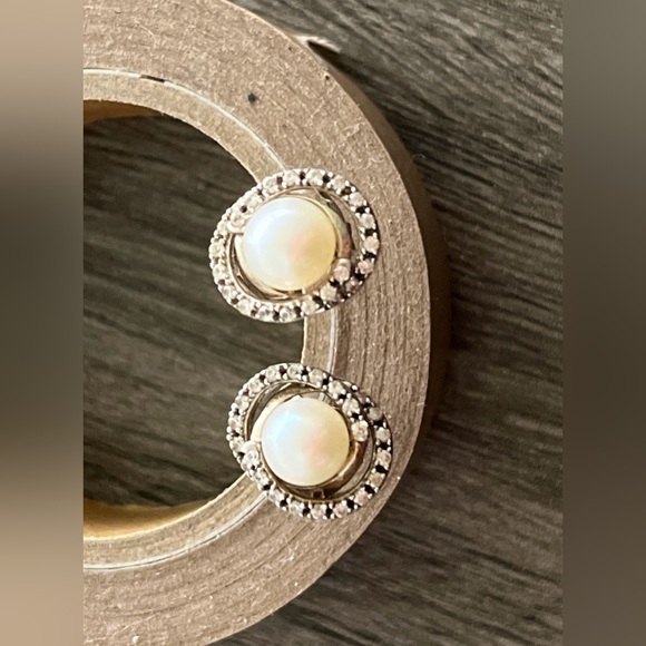 Zales Pearl & Sapphire Loop Earrings - Picture 5 of 8